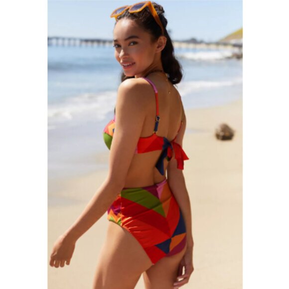 NWT-Anthropologie x Farm Rio Geometric High Waisted Bikini Bottoms & Top - Picture 6 of 8